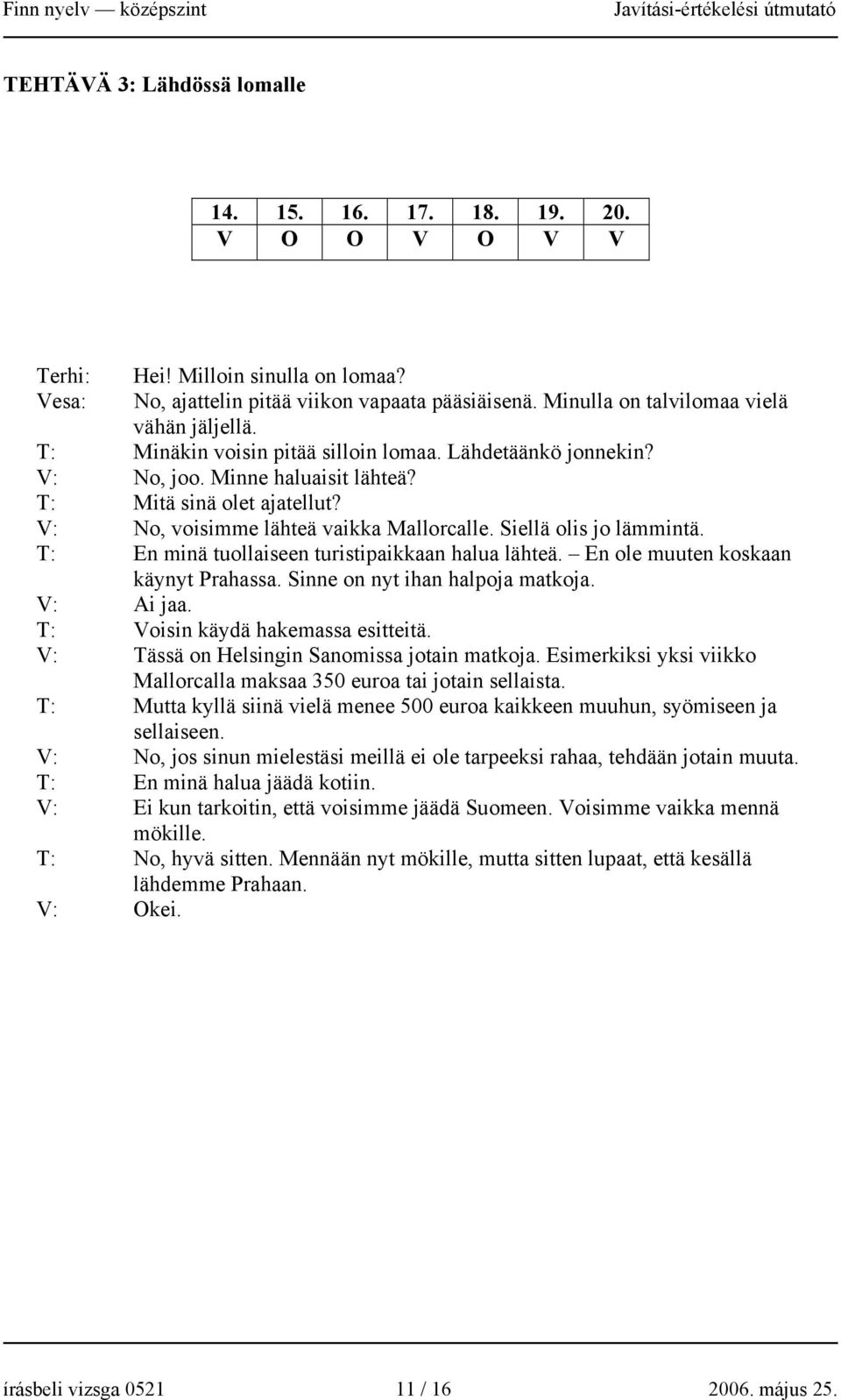 V: No, voisimme lähteä vaikka Mallorcalle. Siellä olis jo lämmintä. T: En minä tuollaiseen turistipaikkaan halua lähteä. En ole muuten koskaan käynyt Prahassa. Sinne on nyt ihan halpoja matkoja.