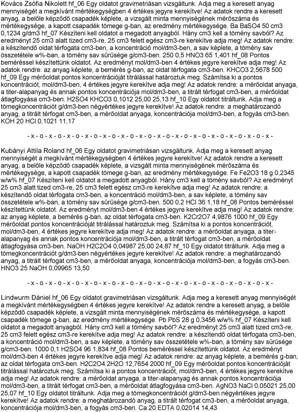 Az adatok rendre: a összetétele w%-ban, a tömény sav sűrűsége g/cm3-ben. 250 0,5 HNO3 65 1,401 hf_08 Pontos beméréssel készítettünk oldatot.