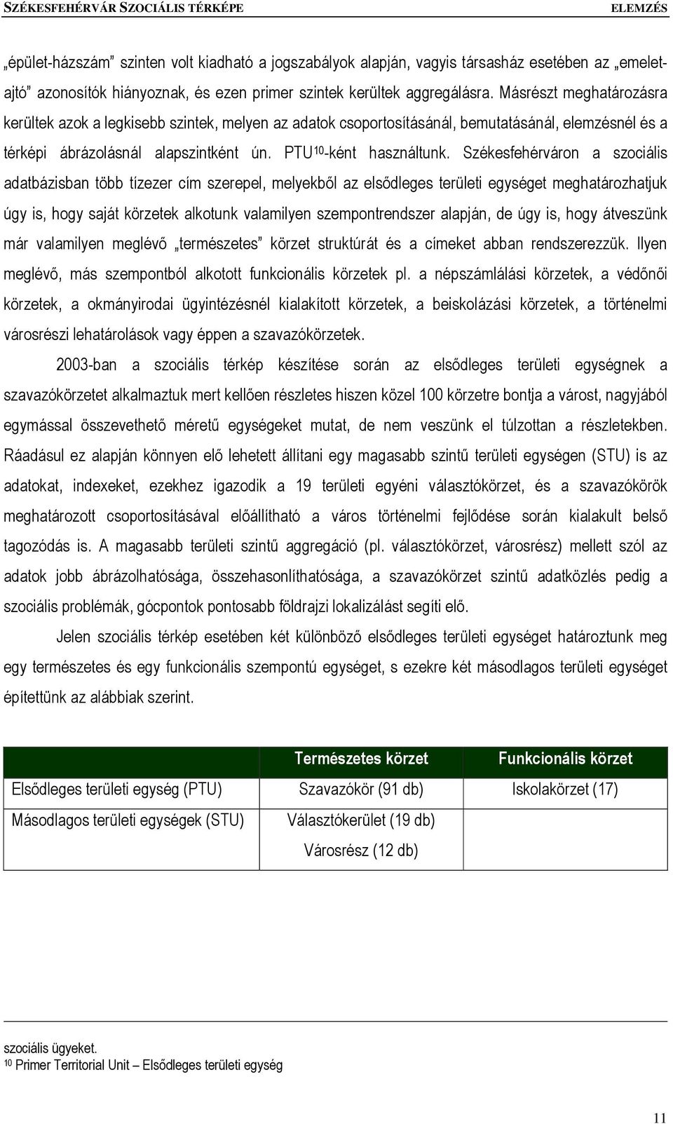 Székesfehérváron a szociális adatbázisban több tízezer cím szerepel, melyekből az elsődleges területi egységet meghatározhatjuk úgy is, hogy saját körzetek alkotunk valamilyen szempontrendszer