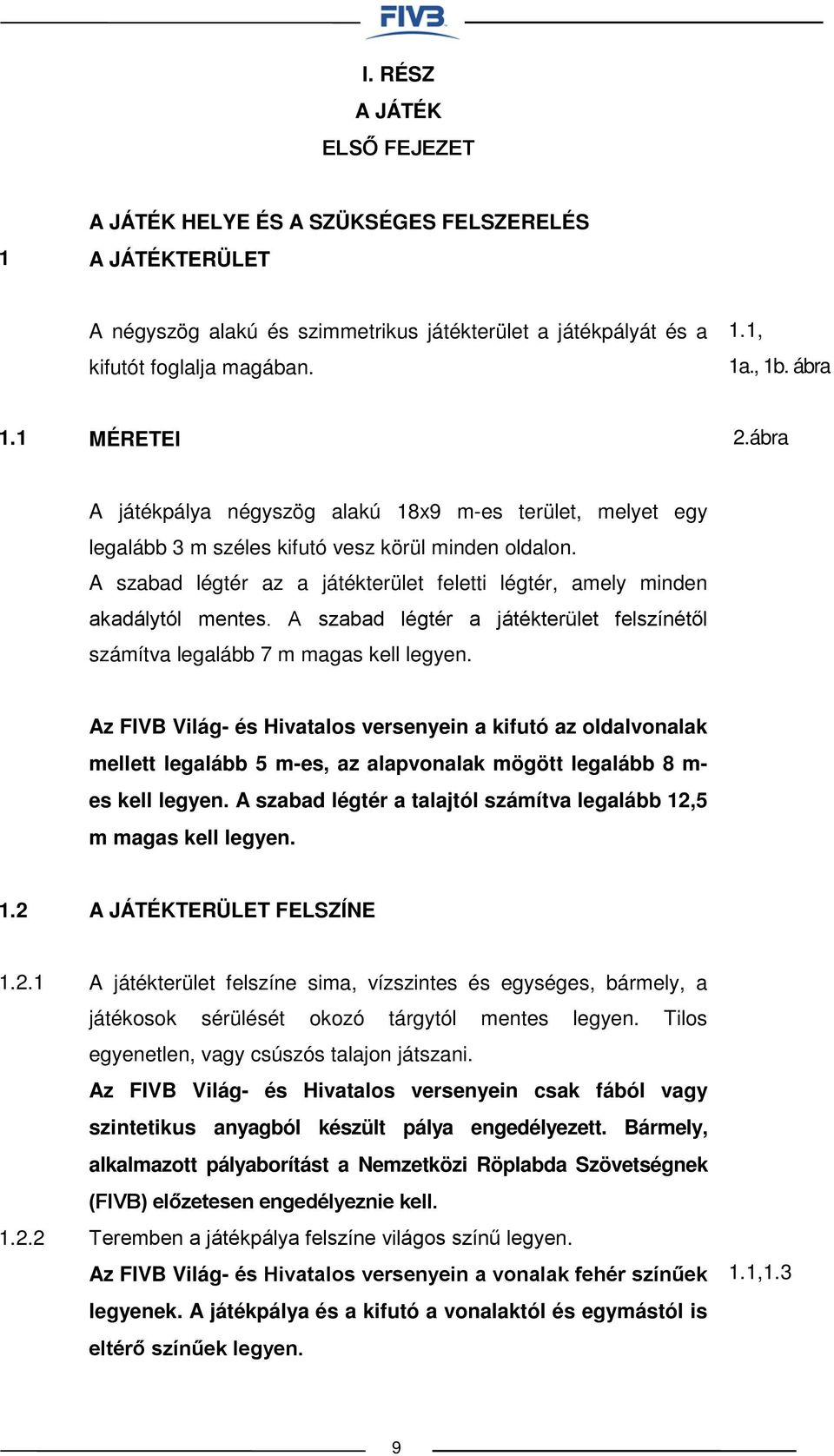 A szabad légtér az a játékterület feletti légtér, amely minden akadálytól mentes. A szabad légtér a játékterület felszínétől számítva legalább 7 m magas kell legyen.