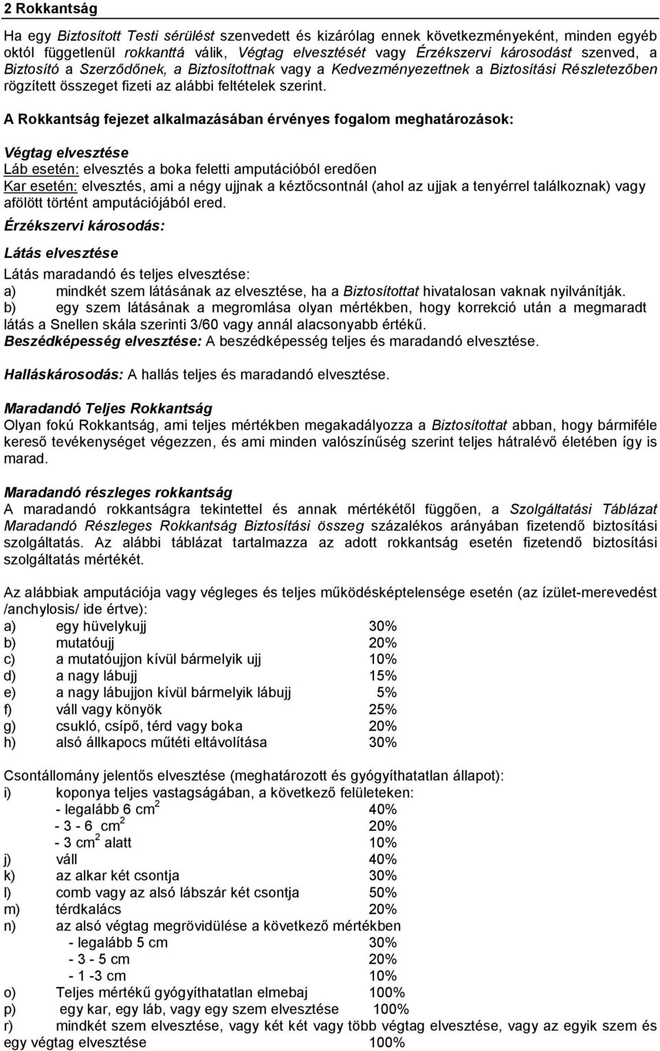 A Rokkantság fejezet alkalmazásában érvényes fogalom meghatározások: Végtag elvesztése Láb esetén: elvesztés a boka feletti amputációból eredően Kar esetén: elvesztés, ami a négy ujjnak a