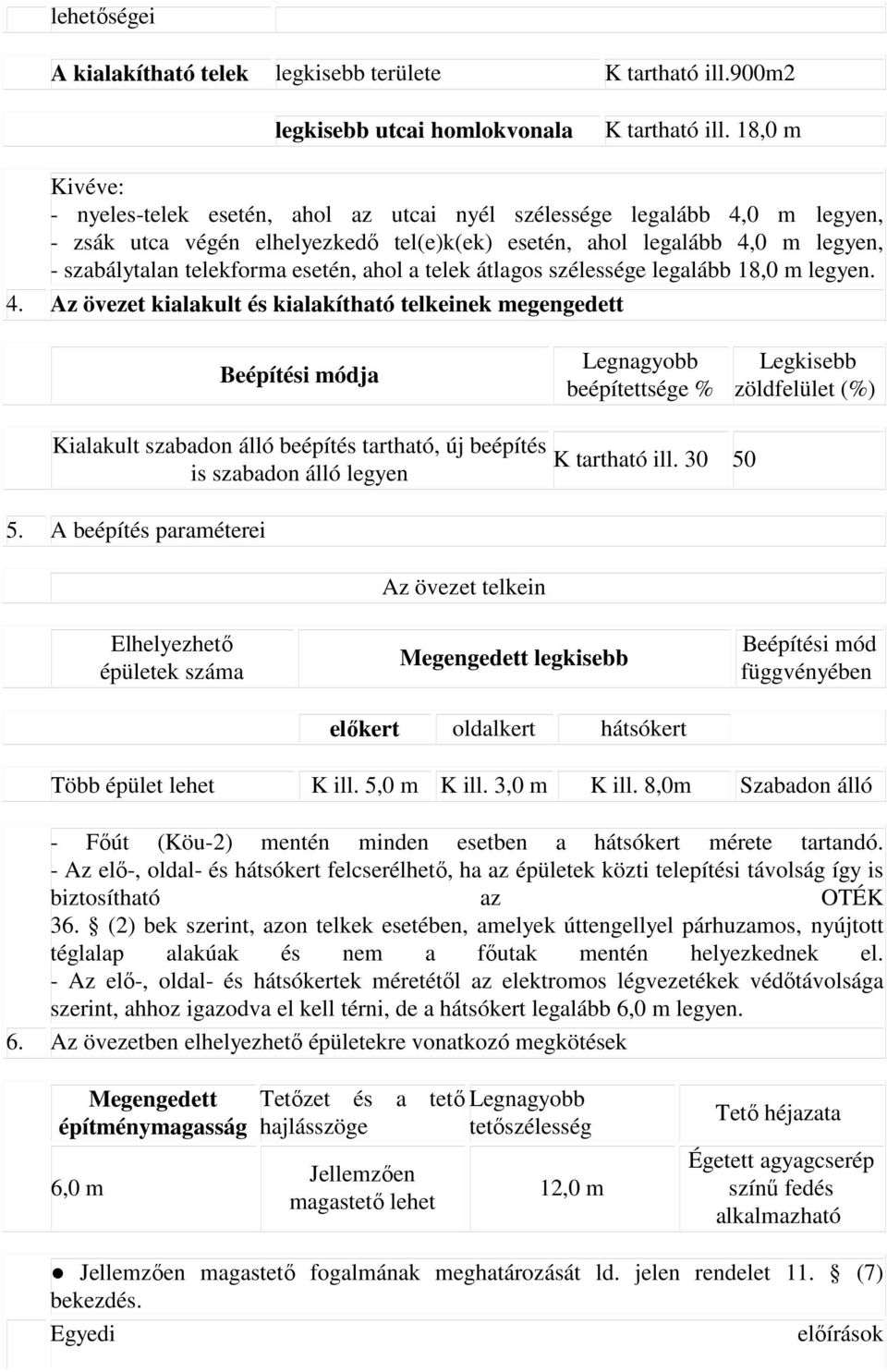 esetén, ahol a telek átlagos szélessége legalább 18,0 m legyen. 4.