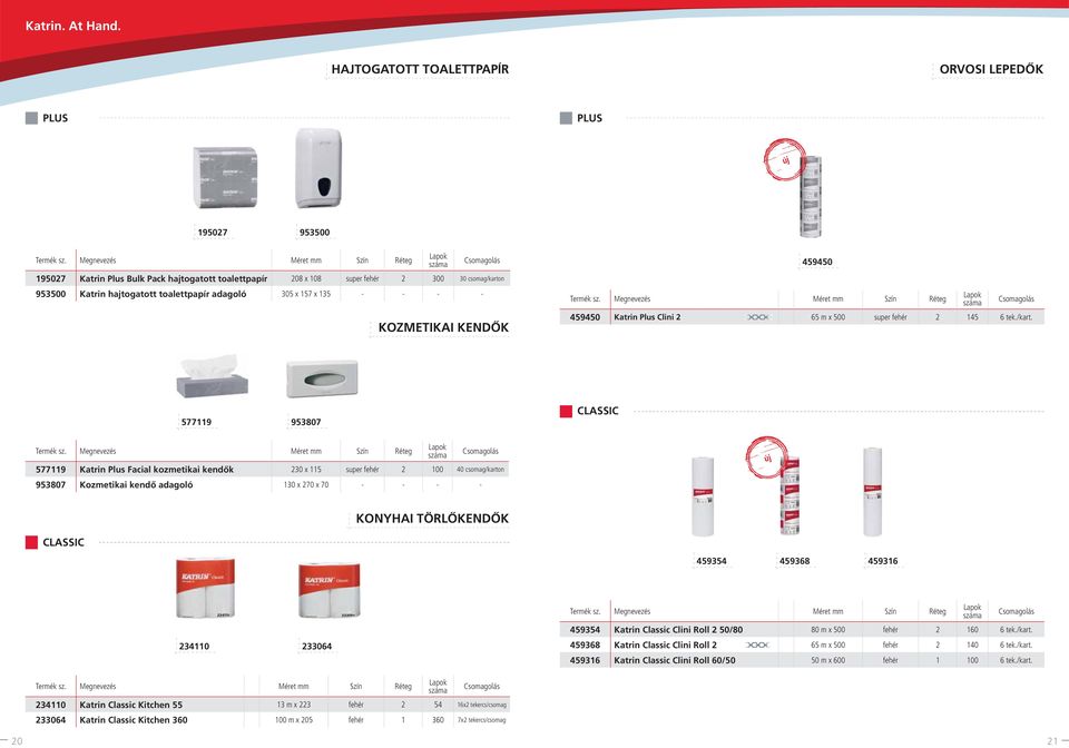 577119 953807 CLASSIC 577119 Katrin Plus Facial kozmetikai kendők 230 x 115 super fehér 2 100 40 csomag/karton 953807 Kozmetikai kendő adagoló 130 x 270 x 70 - - - - KONYHAI TÖRLŐKENDŐK CLASSIC