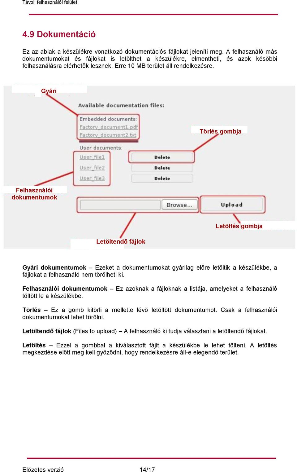 Gyári dokumentumok Törlés Felhasználói dokumentumok Letöltendő fájlok Letöltés Gyári dokumentumok Ezeket a dokumentumokat gyárilag előre letöltik a készülékbe, a fájlokat a felhasználó nem törölheti