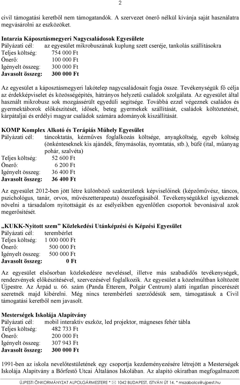 Javasolt összeg: 300 00 Az egyesület a káposztásmegyeri lakótelep nagycsaládosait fogja össze. Tevékenységük fő célja az érdekképviselet és közösségépítés, hátrányos helyzetű családok szolgálata.