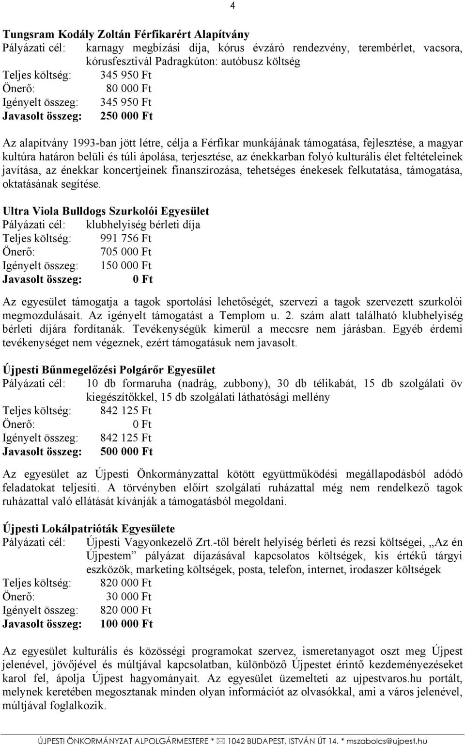 terjesztése, az énekkarban folyó kulturális élet feltételeinek javítása, az énekkar koncertjeinek finanszírozása, tehetséges énekesek felkutatása, támogatása, oktatásának segítése.