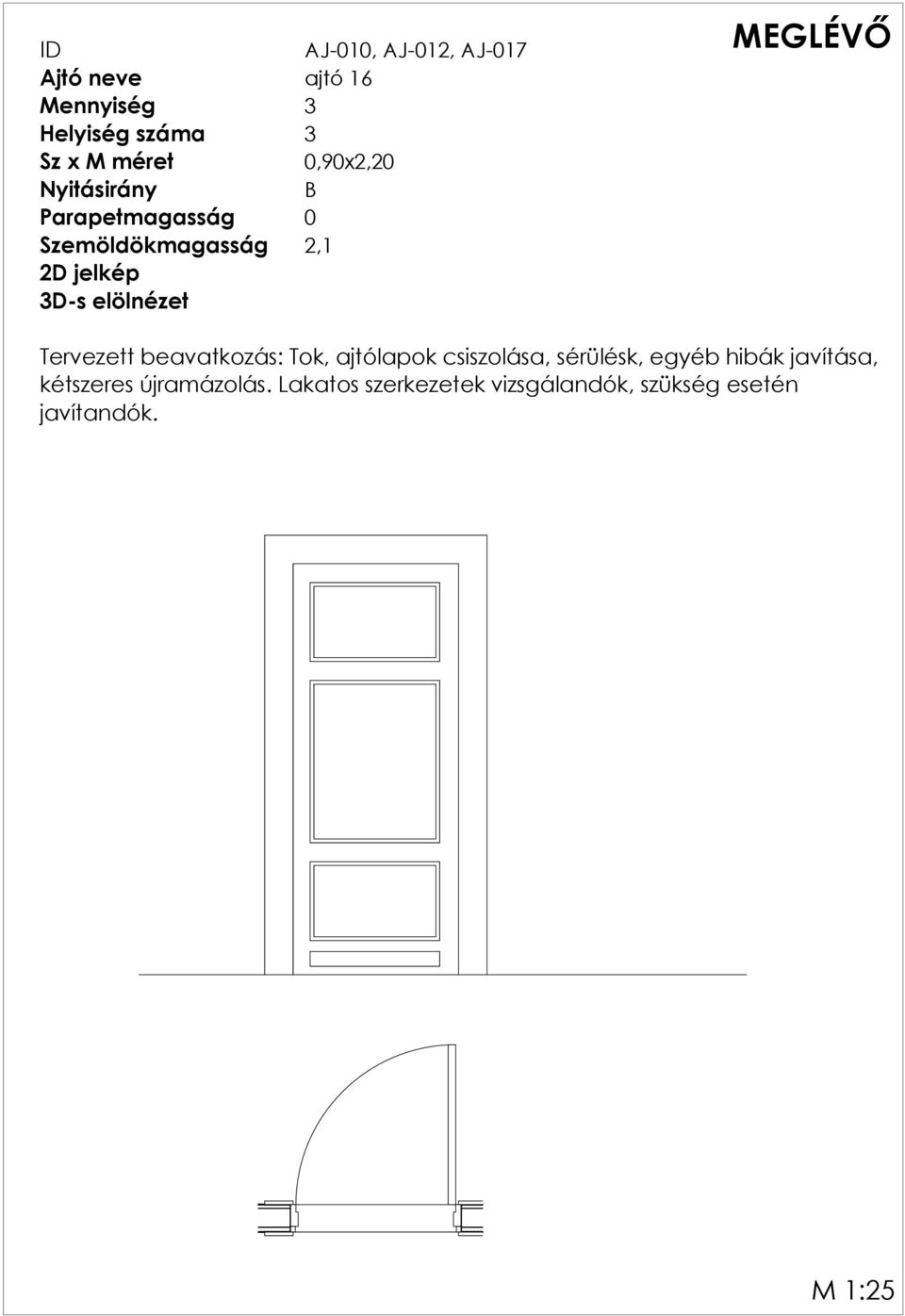 ajtólapok csiszolása, sérülésk, egyéb hibák javítása, kétszeres