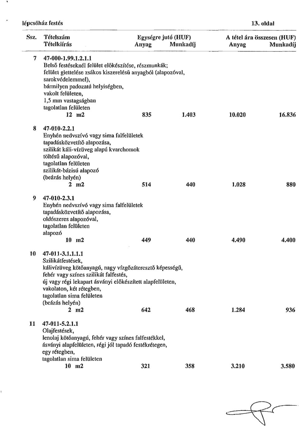 99.1.2.1.1 Belső festéseknél felület előkészítése, részmunkák; felület gleltelése zsákos kiszerelésű anyagból (alapozóval, sarokvédelemmel), bármilyen padozatú helyiségben, vakolt felületen, 1,5 mm