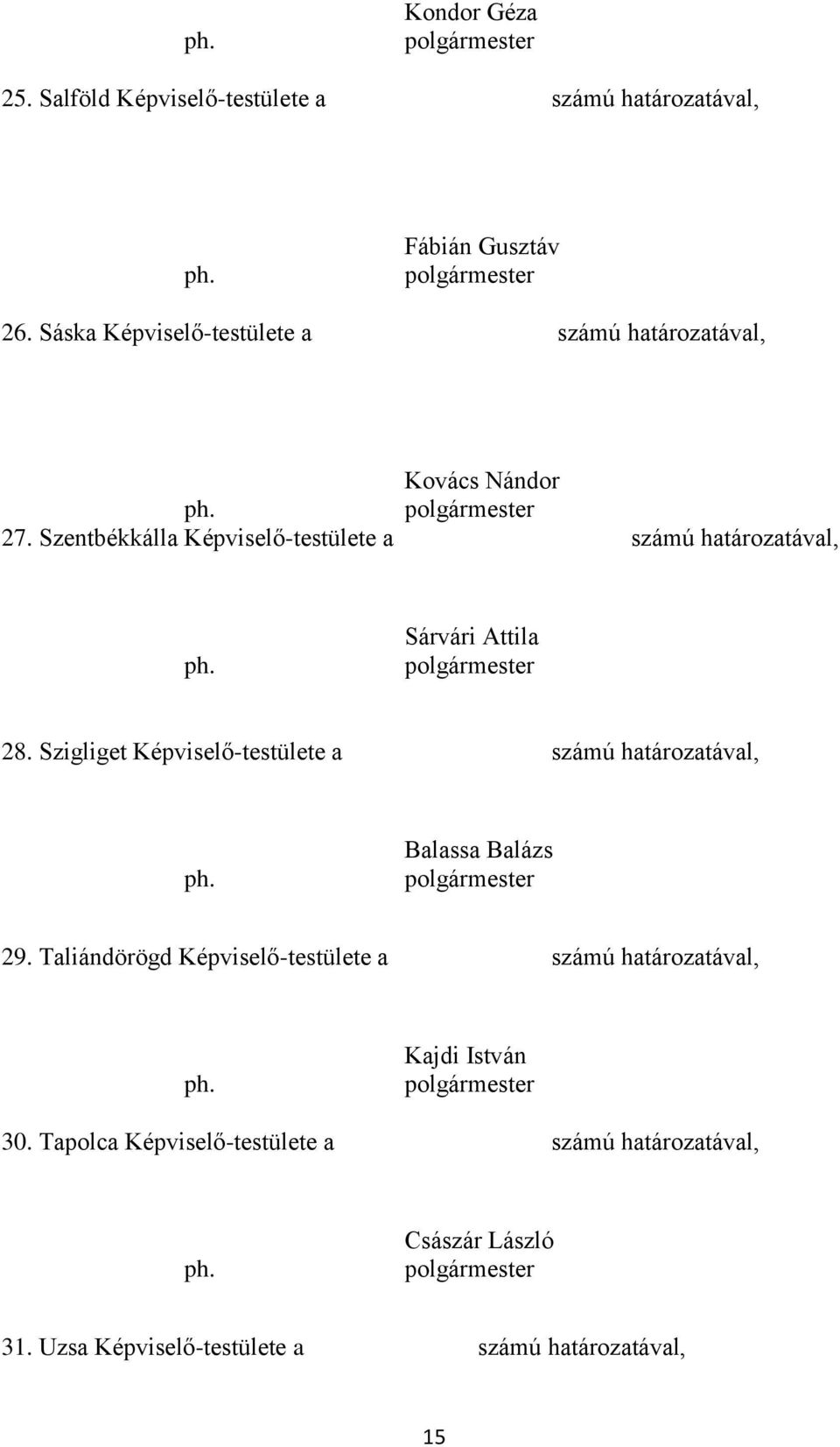 Szentbékkálla Képviselő-testülete a számú határozatával, Sárvári Attila 28.