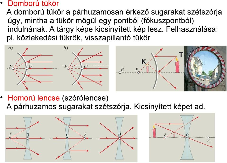 A tárgy képe kicsinyített kép lesz. Felhasználása: pl.