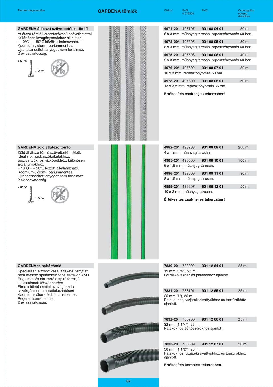 4973-20* 497305 901 08 05 01 50 m 8 x 3 mm, műanyag tárcsán, repesztőnyomás 60 bar. 4975-20 497503 901 08 06 01 40 m 9 x 3 mm, műanyag tárcsán, repesztőnyomás 60 bar.