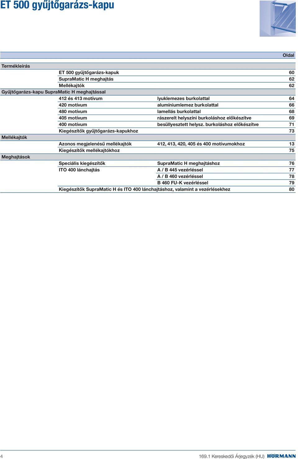 burkoláshoz előkészítve 71 iegészítők gyűjtőgarázs-kapukhoz 73 ellékajtók Azonos megjelenésű mellékajtók 412, 413, 420, 405 és 400 motívumokhoz 13 iegészítők mellékajtókhoz 75 eghajtások Speciális