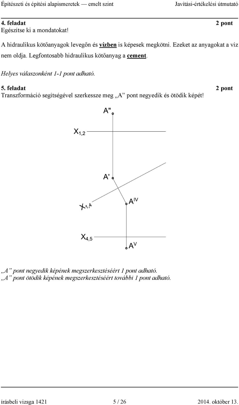 feladat 2 pont Transzformáció segítségével szerkessze meg A pont negyedik és ötödik képét!