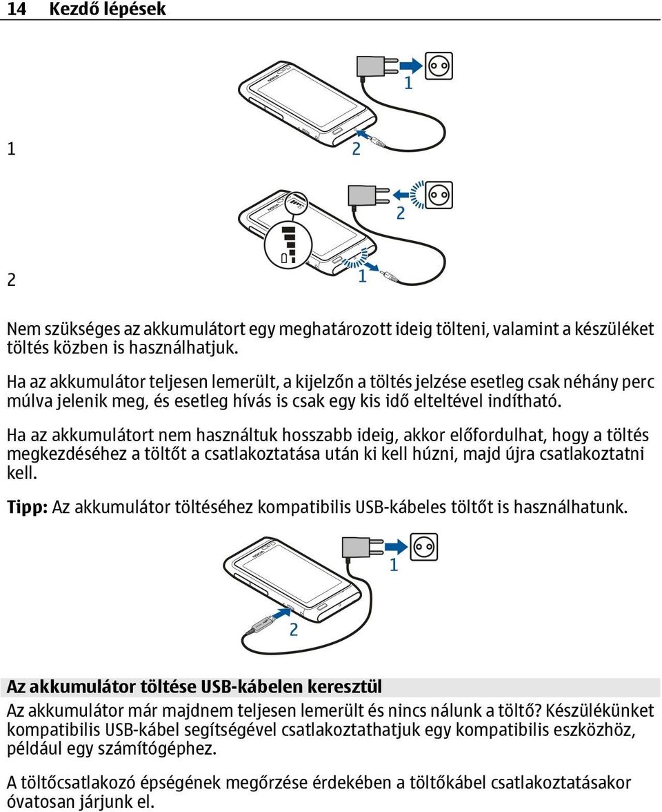 Ha az akkumulátort nem használtuk hosszabb ideig, akkor előfordulhat, hogy a töltés megkezdéséhez a töltőt a csatlakoztatása után ki kell húzni, majd újra csatlakoztatni kell.