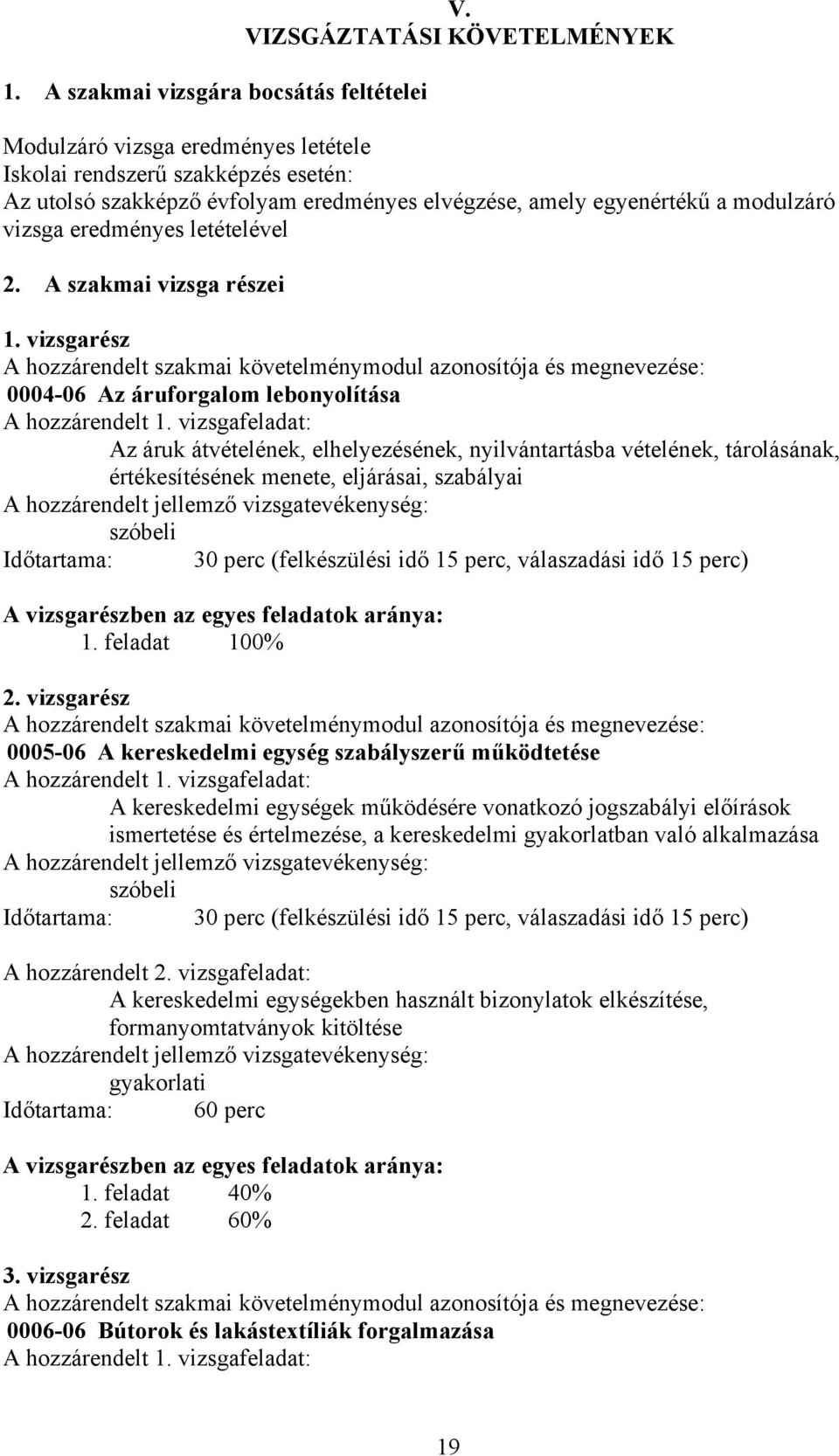 eredményes letételével 2. A szakmai vizsga részei 1. vizsgarész A hozzárendelt szakmai követelménymodul azonosítója és megnevezése: 0004-06 Az áruforgalom lebonyolítása A hozzárendelt 1.