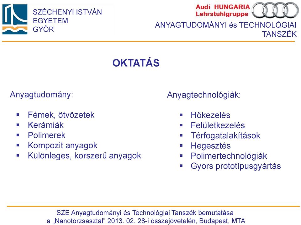 Különleges, korszerű anyagok Hőkezelés Felületkezelés