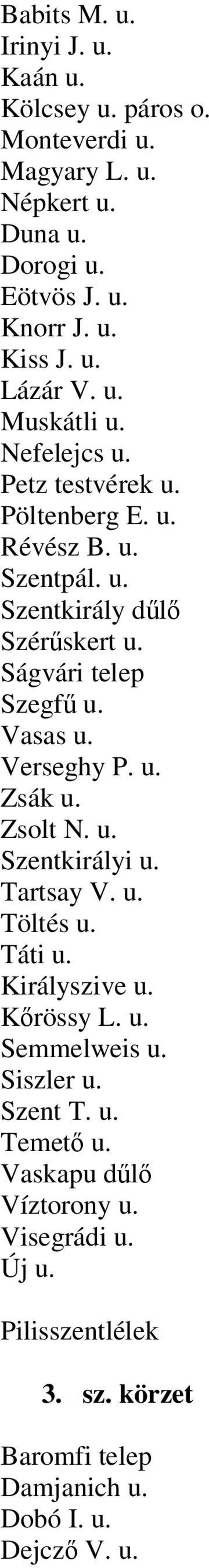 Vasas u. Verseghy P. u. Zsák u. Zsolt N. u. Szentkirályi u. Tartsay V. u. Töltés u. Táti u. Királyszive u. Kőrössy L. u. Semmelweis u. Siszler u.