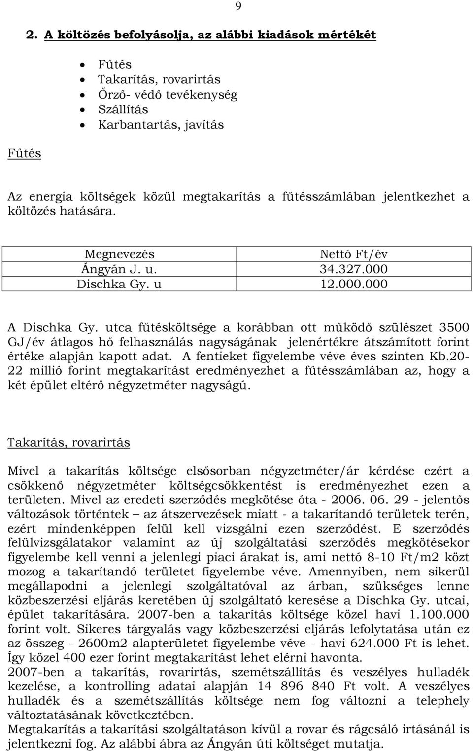 jelentkezhet a költözés hatására. Megnevezés Nettó Ft/év Ángyán J. u. 34.327.000 Dischka Gy. u 12.000.000 A Dischka Gy.