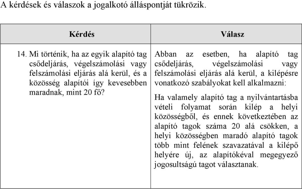 Abban az esetben, ha alapító tag csődeljárás, végelszámolási vagy felszámolási eljárás alá kerül, a kilépésre vonatkozó szabályokat kell alkalmazni: Ha