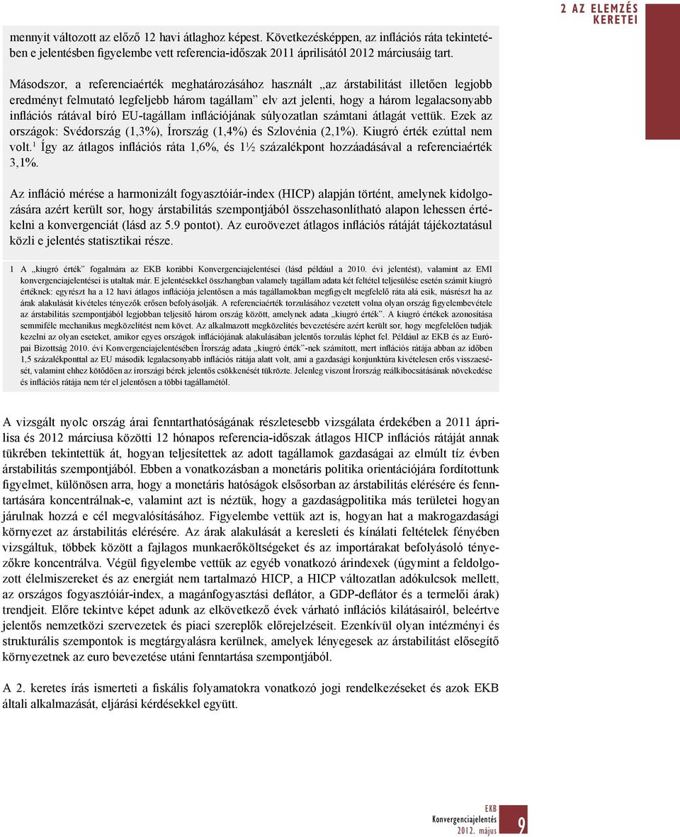 legalacsonyabb inflációs rátával bíró EU-tagállam inflációjának súlyozatlan számtani átlagát vettük. Ezek az országok: Svédország (1,3%), Írország (1,4%) és Szlovénia (2,1%).