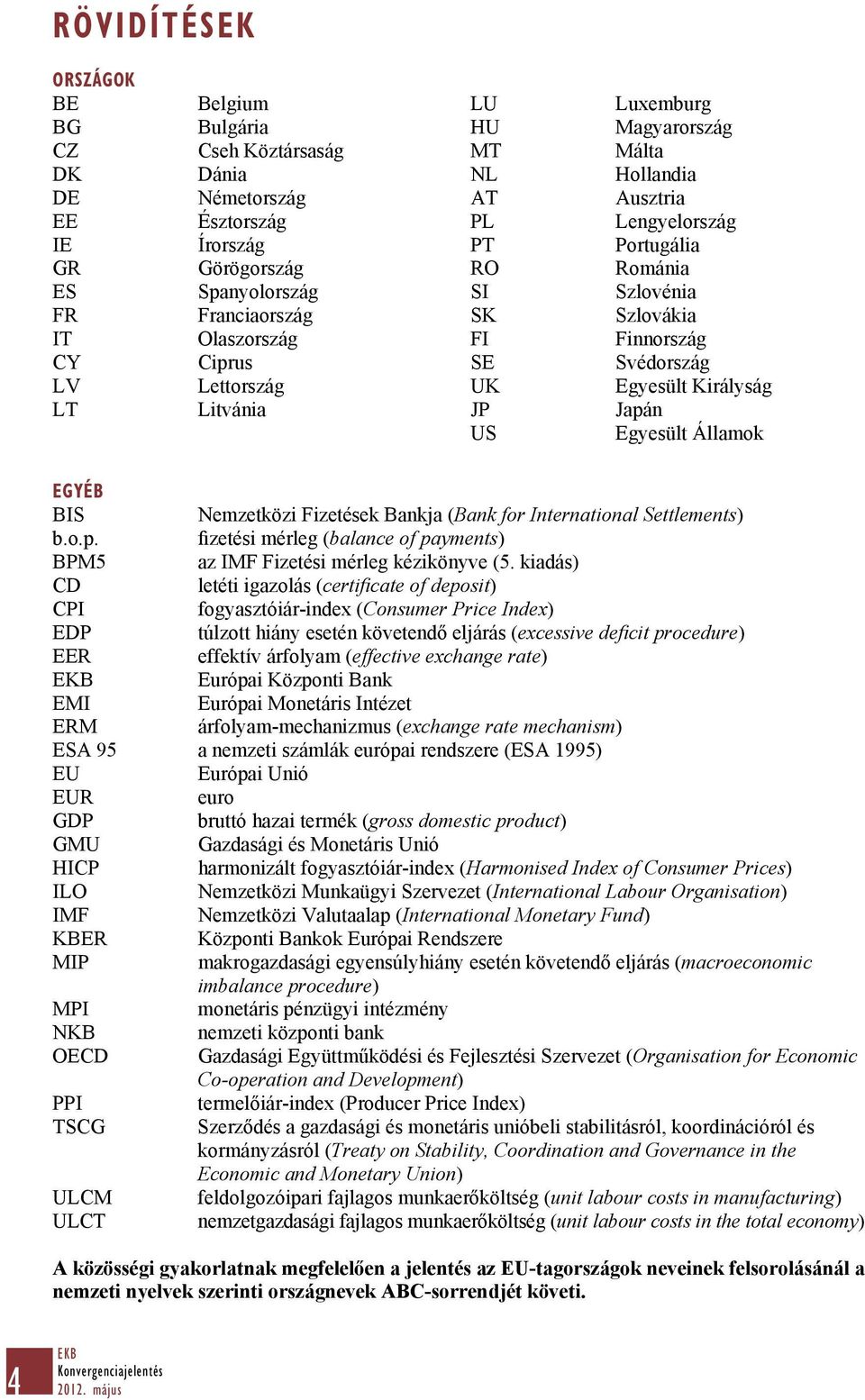 JP Japán US Egyesült Államok EGYÉB BIS Nemzetközi Fizetések Bankja (Bank for International Settlements) b.o.p. fizetési mérleg (balance of payments) BPM5 az IMF Fizetési mérleg kézikönyve (5.