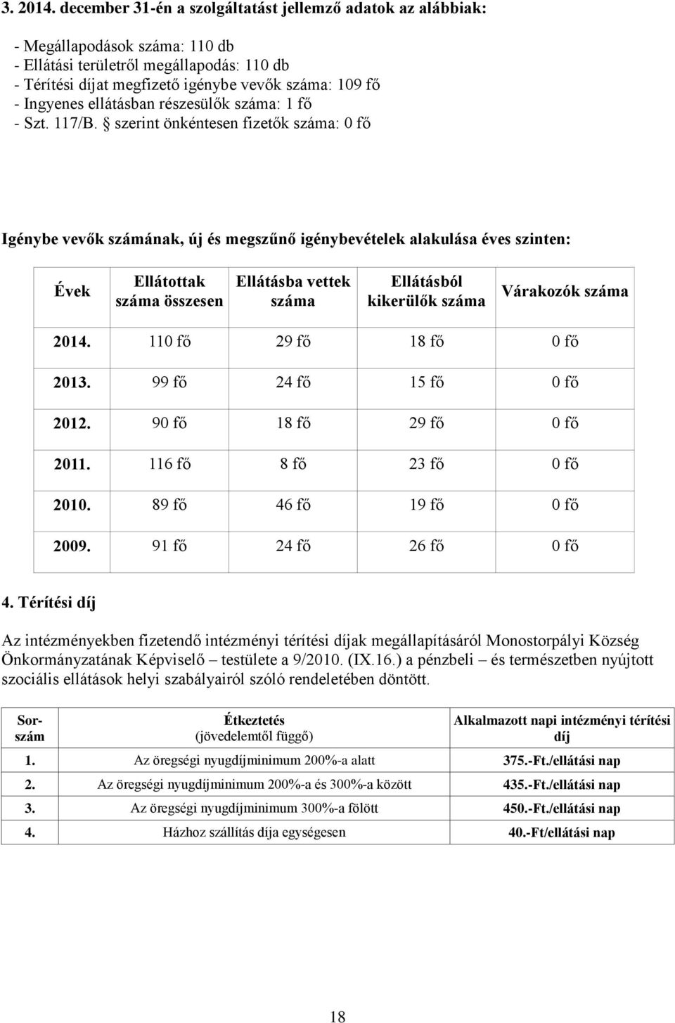 ellátásban részesülők száma: 1 fő - Szt. 117/B.