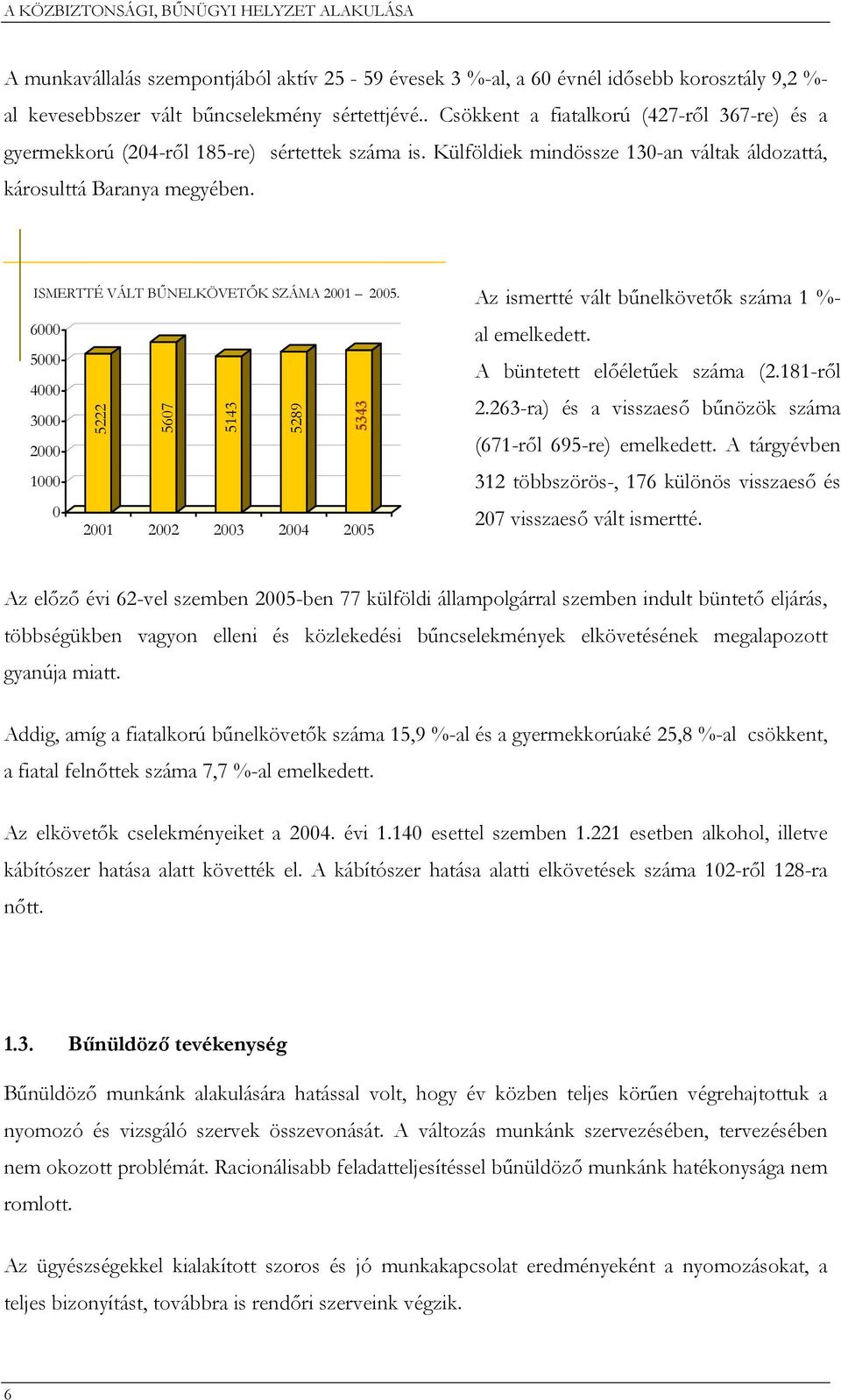 ISMERTTÉ VÁLT BŰNELKÖVETŐK SZÁMA 2001 2005. Az ismertté vált bűnelkövetők száma 1 %- 6000 5000 4000 3000 2000 1000 0 5222 5607 5143 5289 5343 2001 2002 2003 2004 2005 al emelkedett.