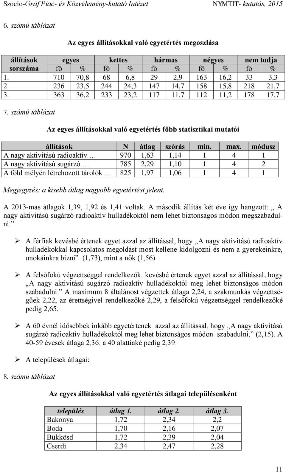 számú táblázat Az egyes állításokkal való egyetértés főbb statisztikai mutatói állítások N átlag szórás min. max.