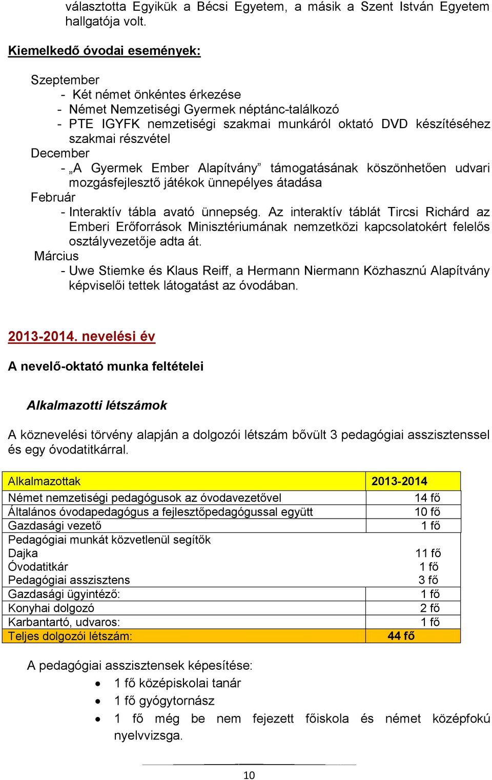 December - A Gyermek Ember Alapítvány támogatásának köszönhetően udvari mozgásfejlesztő játékok ünnepélyes átadása Február - Interaktív tábla avató ünnepség.