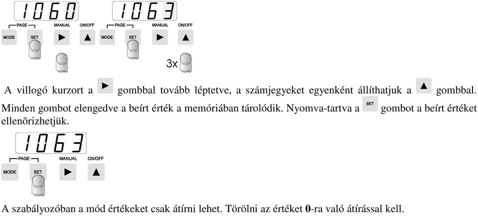 Minden gombot elengedve a beírt érték a memóriában tárolódik.