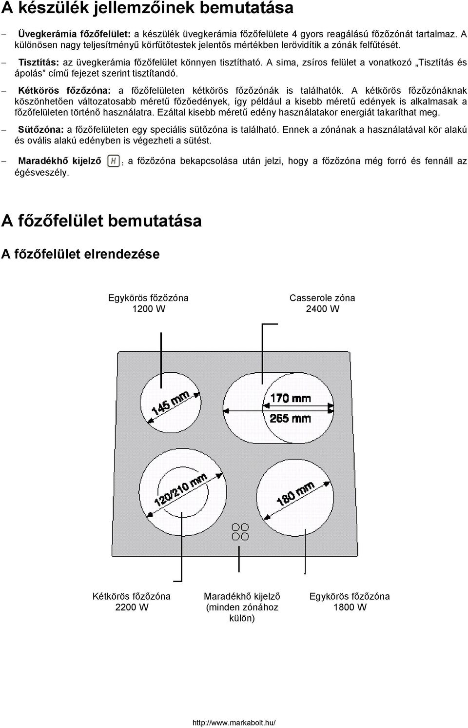 A sima, zsíros felület a vonatkozó Tisztítás és ápolás című fejezet szerint tisztítandó. Kétkörös főzőzóna: a főzőfelületen kétkörös főzőzónák is találhatók.