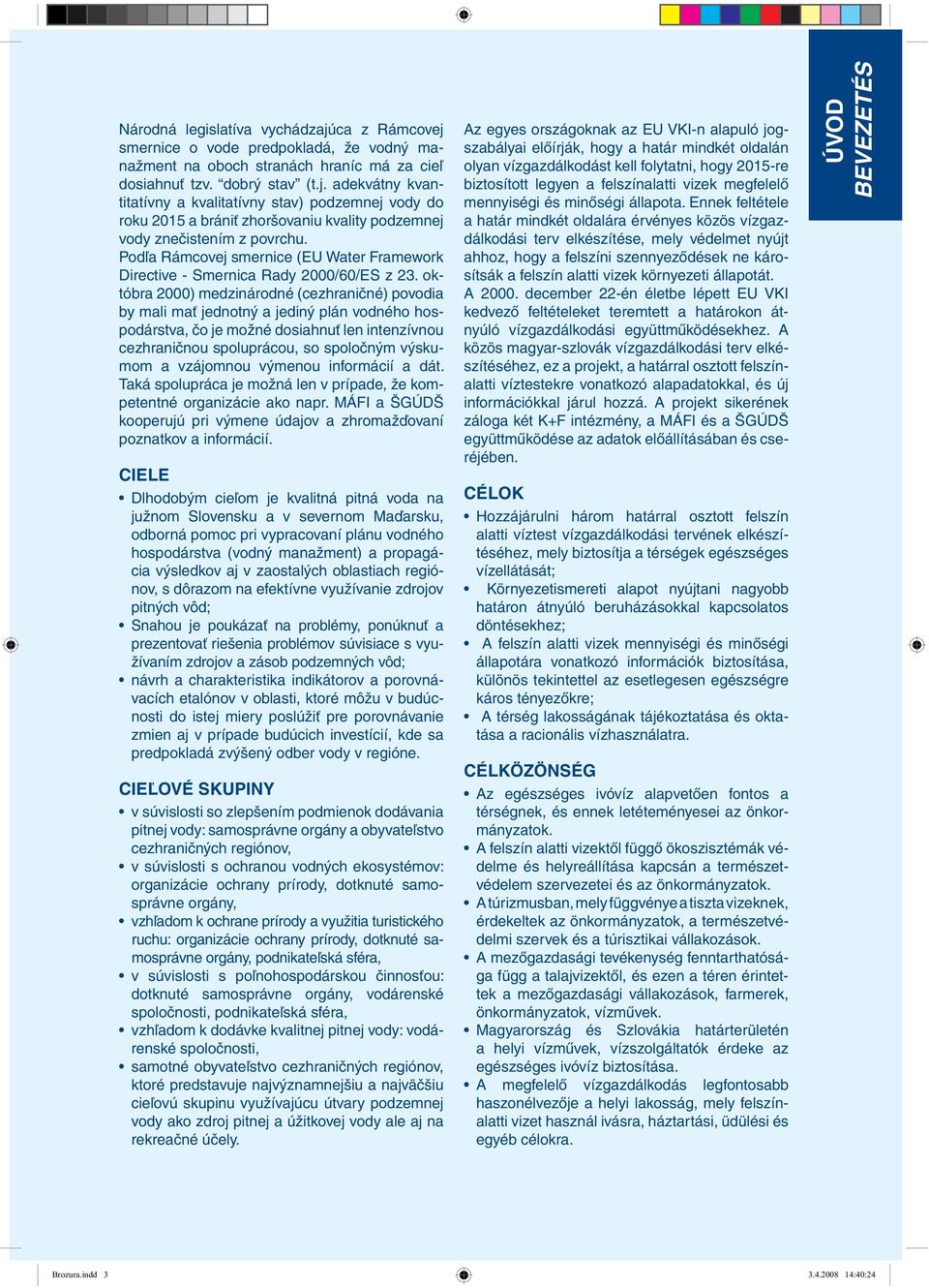 októbra 2000) medzinárodné (cezhraničné) povodia by mali mať jednotný a jediný plán vodného hospodárstva, čo je možné dosiahnuť len intenzívnou cezhraničnou spoluprácou, so spoločným výskumom a