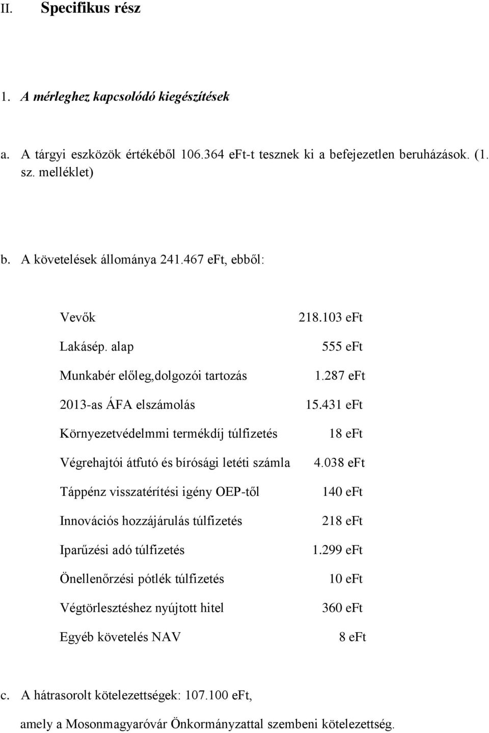 alap Munkabér előleg,dolgozói tartozás 23-as ÁFA elszámolás Környezetvédelmmi termékdíj túlfizetés Végrehajtói átfutó és bírósági letéti számla Táppénz visszatérítési igény OEP-től