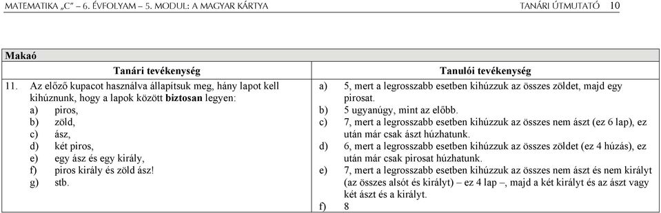 ász! g) stb. a) 5, mert a legrosszabb esetben kihúzzuk az összes zöldet, majd egy pirosat. b) 5 ugyanúgy, mint az előbb.