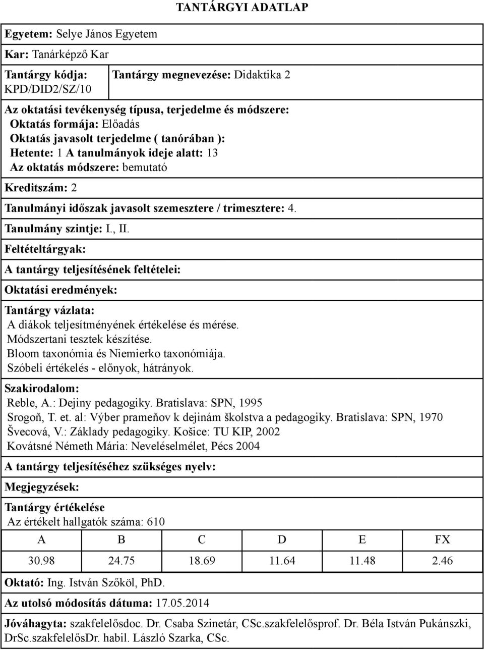 Reble, A.: Dejiny pedagogiky. Bratislava: SPN, 1995 Srogoň, T. et. al: Výber prameňov k dejinám školstva a pedagogiky. Bratislava: SPN, 1970 Švecová, V.: Základy pedagogiky.