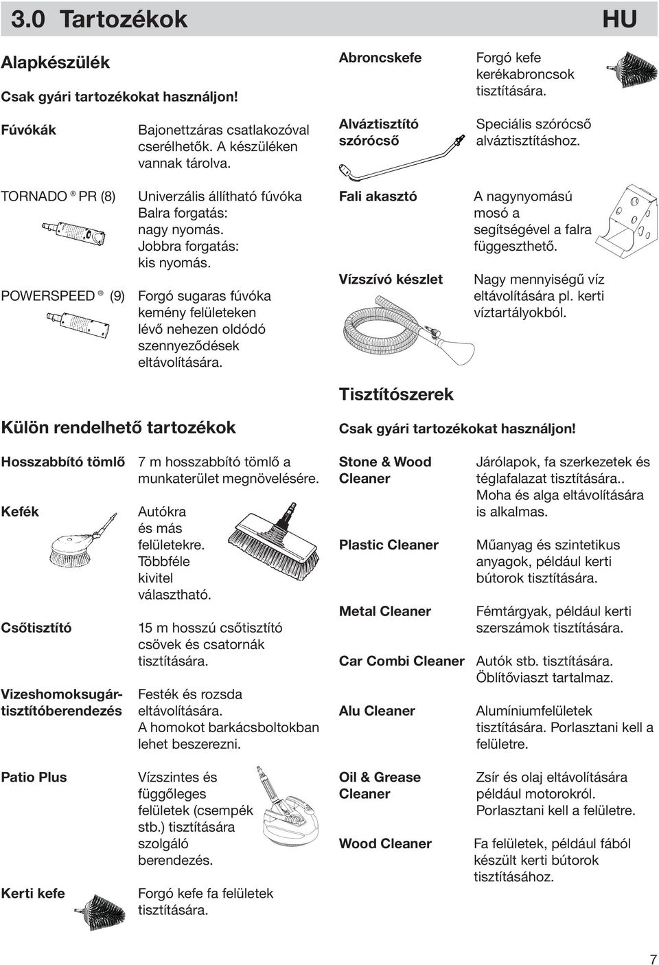 POWERSPEED (9) Forgó sugaras fúvóka kemény felületeken lévő nehezen oldódó szennyeződések eltávolítására.