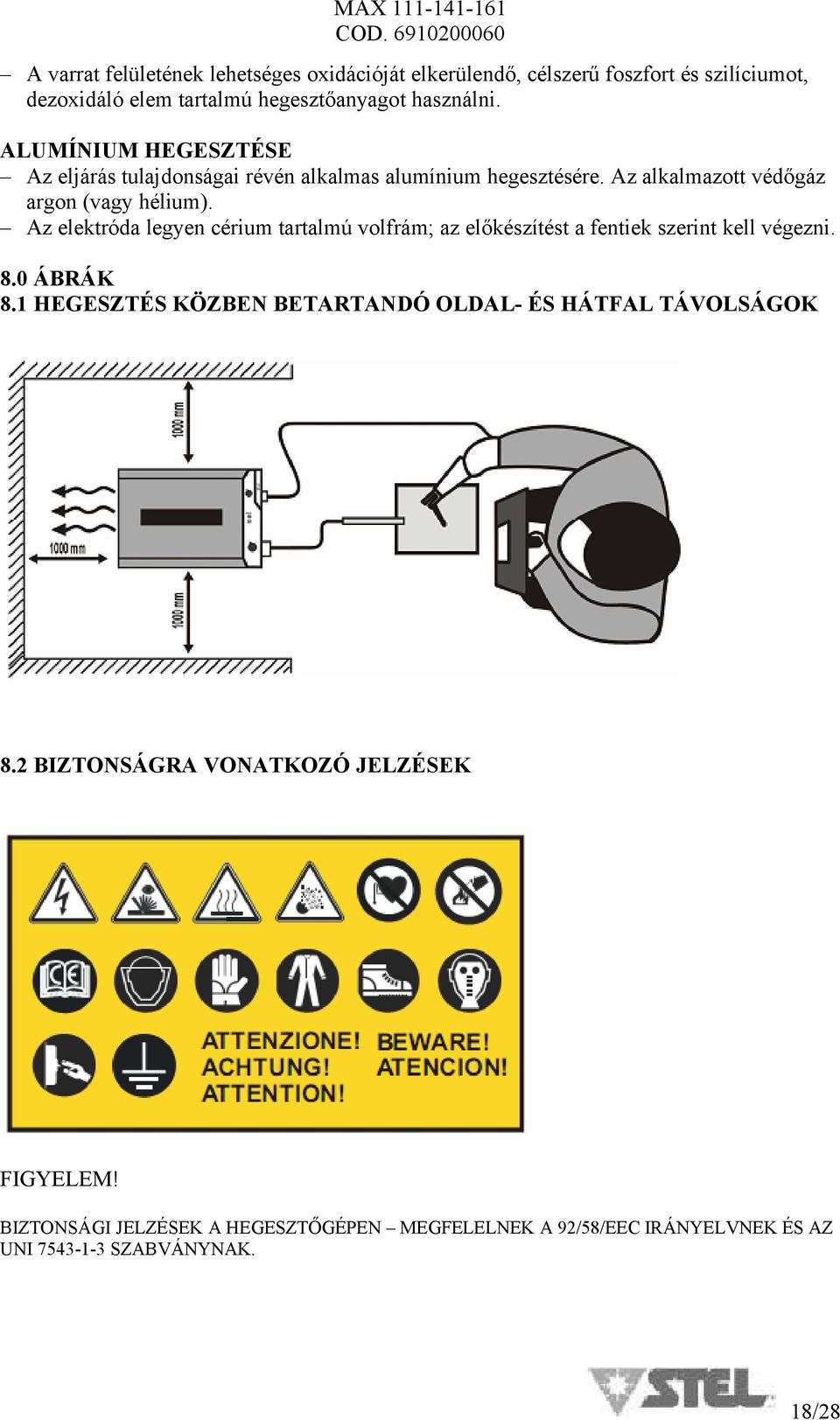 Az elektróda legyen cérium tartalmú volfrám; az előkészítést a fentiek szerint kell végezni. 8. ÁBRÁK 8.