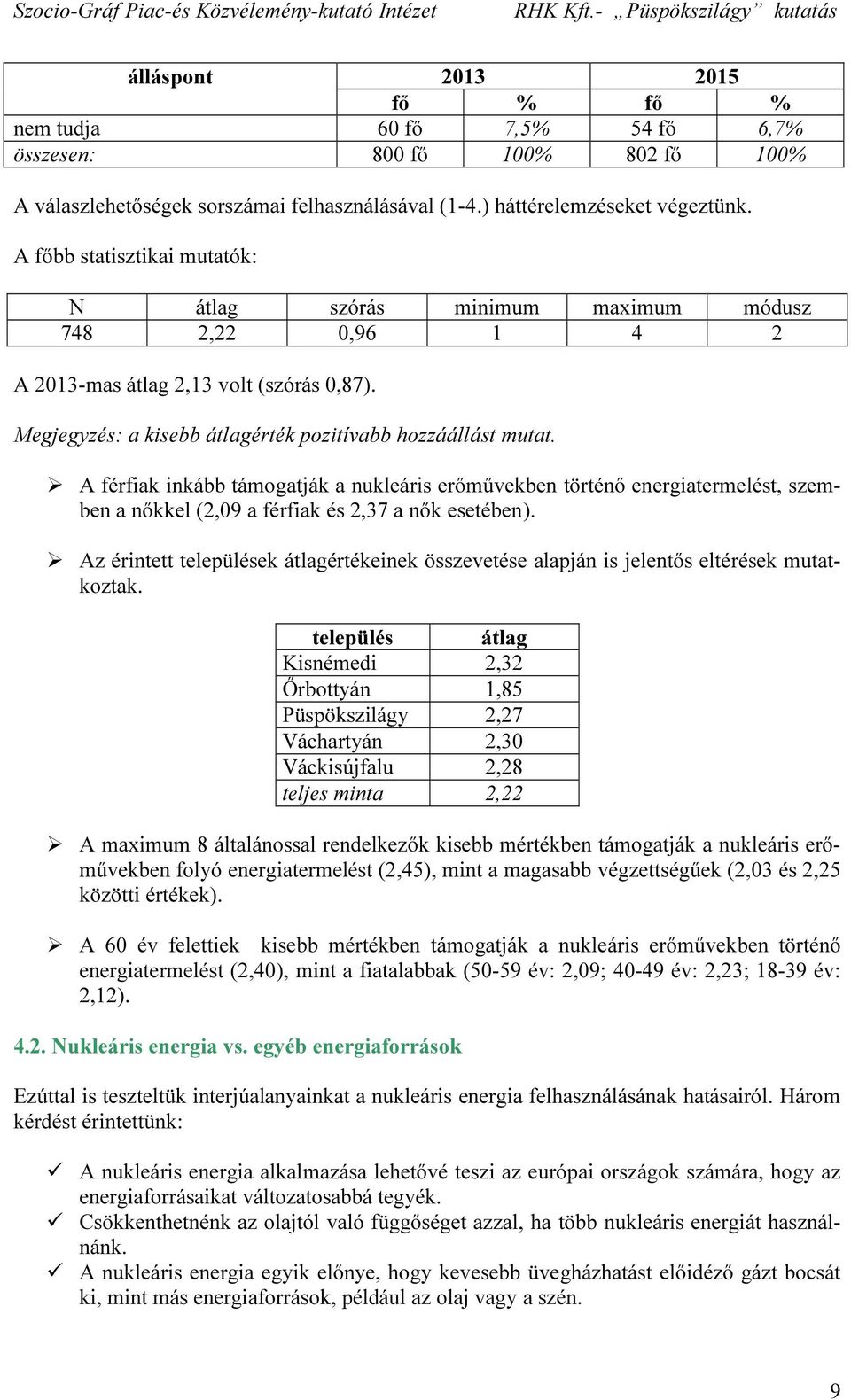 A férfiak inkább támogatják a nukleáris erőművekben történő energiatermelést, szemben a nőkkel (2,09 a férfiak és 2,37 a nők esetében).