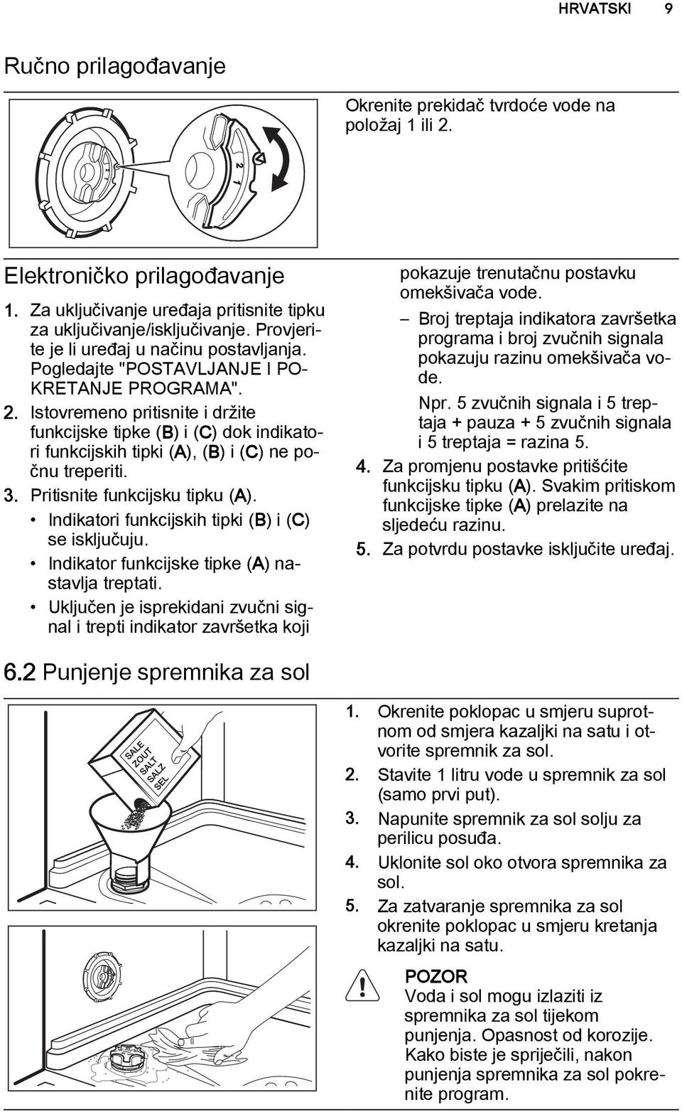 Istovremeno pritisnite i držite funkcijske tipke (B) i (C) dok indikatori funkcijskih tipki (A), (B) i (C) ne počnu treperiti. 3. Pritisnite funkcijsku tipku (A).