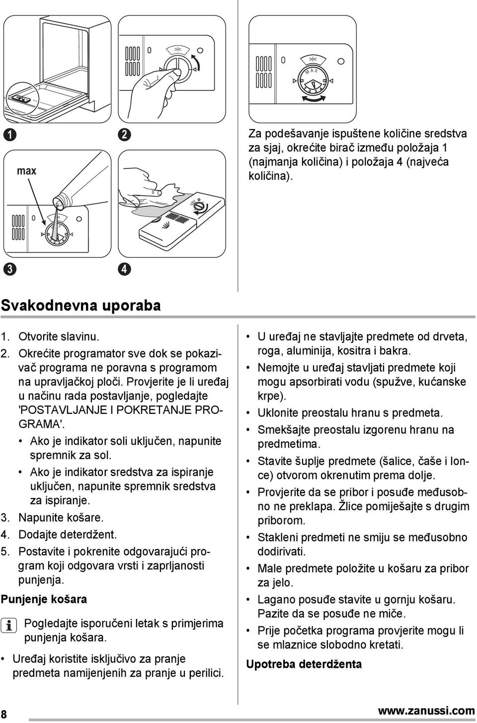 Provjerite je li uređaj u načinu rada postavljanje, pogledajte 'POSTAVLJANJE I POKRETANJE PRO- GRAMA'. Ako je indikator soli uključen, napunite spremnik za sol.