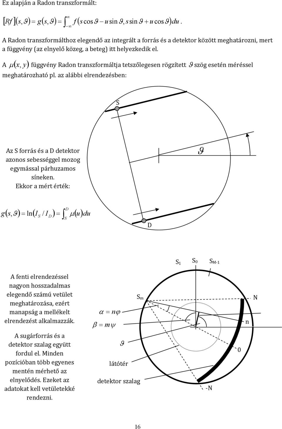 A ( x, y) μ függvény Radon transzformáltja tetszőlegesen rögzített ϑ szög esetén méréssel meghatározható pl.