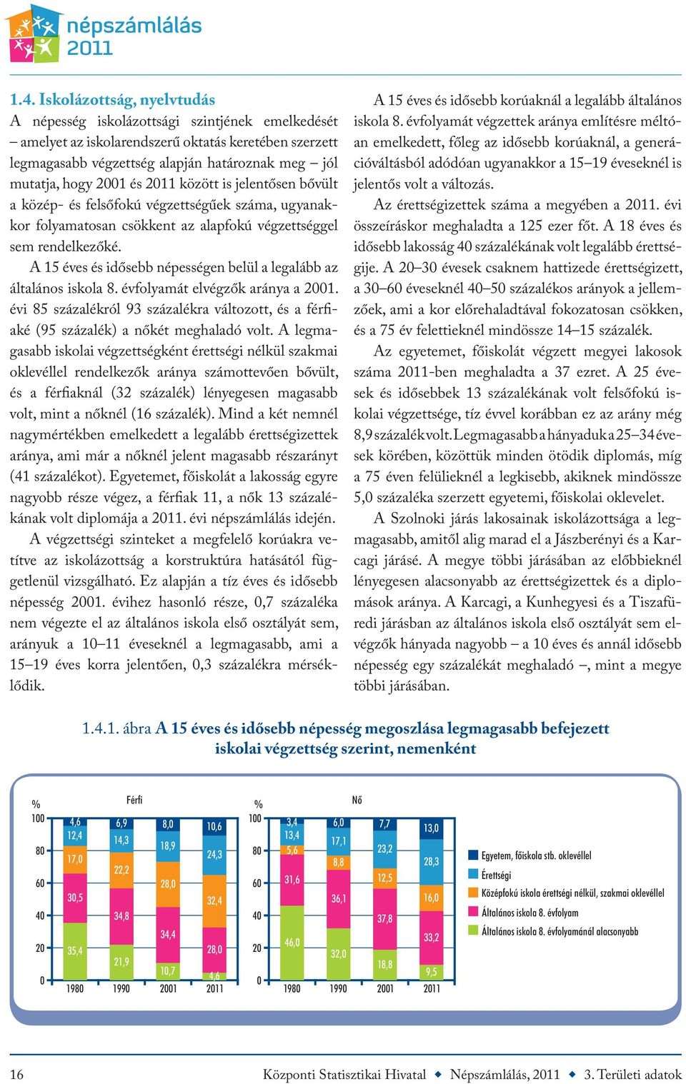 A 15 éves és idősebb népességen belül a legalább az általános iskola 8. évfolyamát elvégzők aránya a 2001.