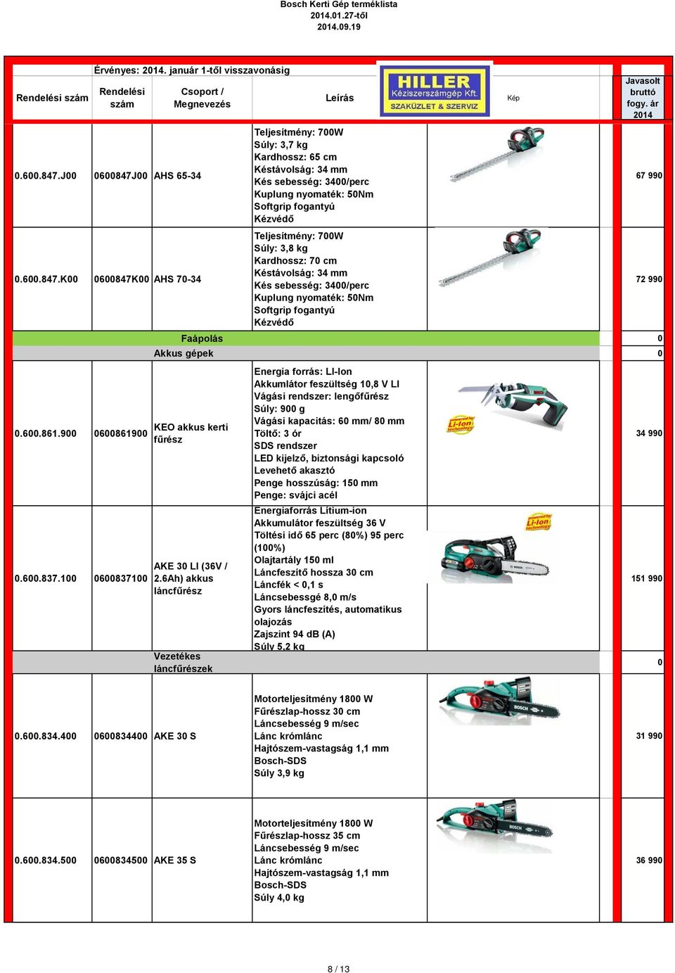 Késtávolság: 34 mm Kés sebesség: 34/perc Kuplung nyomaték: 5Nm Softgrip fogantyú Kézvédő 67 99 72 99 Faápolás Akkus gépek KEO akkus kerti fűrész AKE 3 LI (36V / 2.