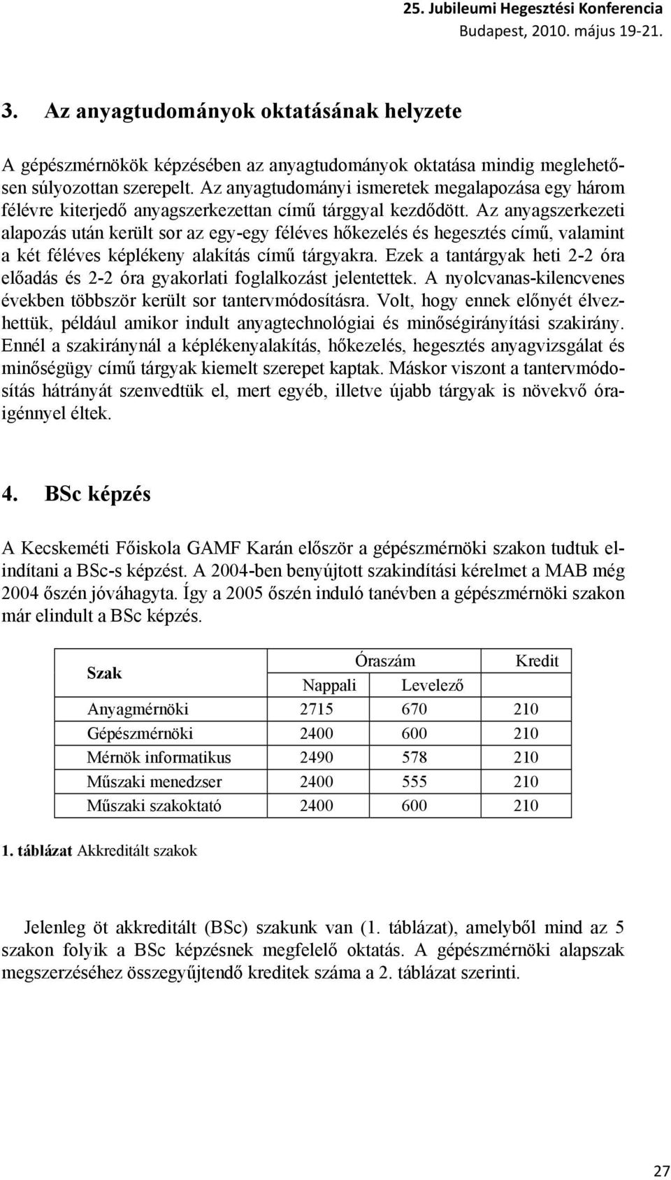 Az anyagszerkezeti alapozás után került sor az egy-egy féléves hőkezelés és hegesztés című, valamint a két féléves képlékeny alakítás című tárgyakra.