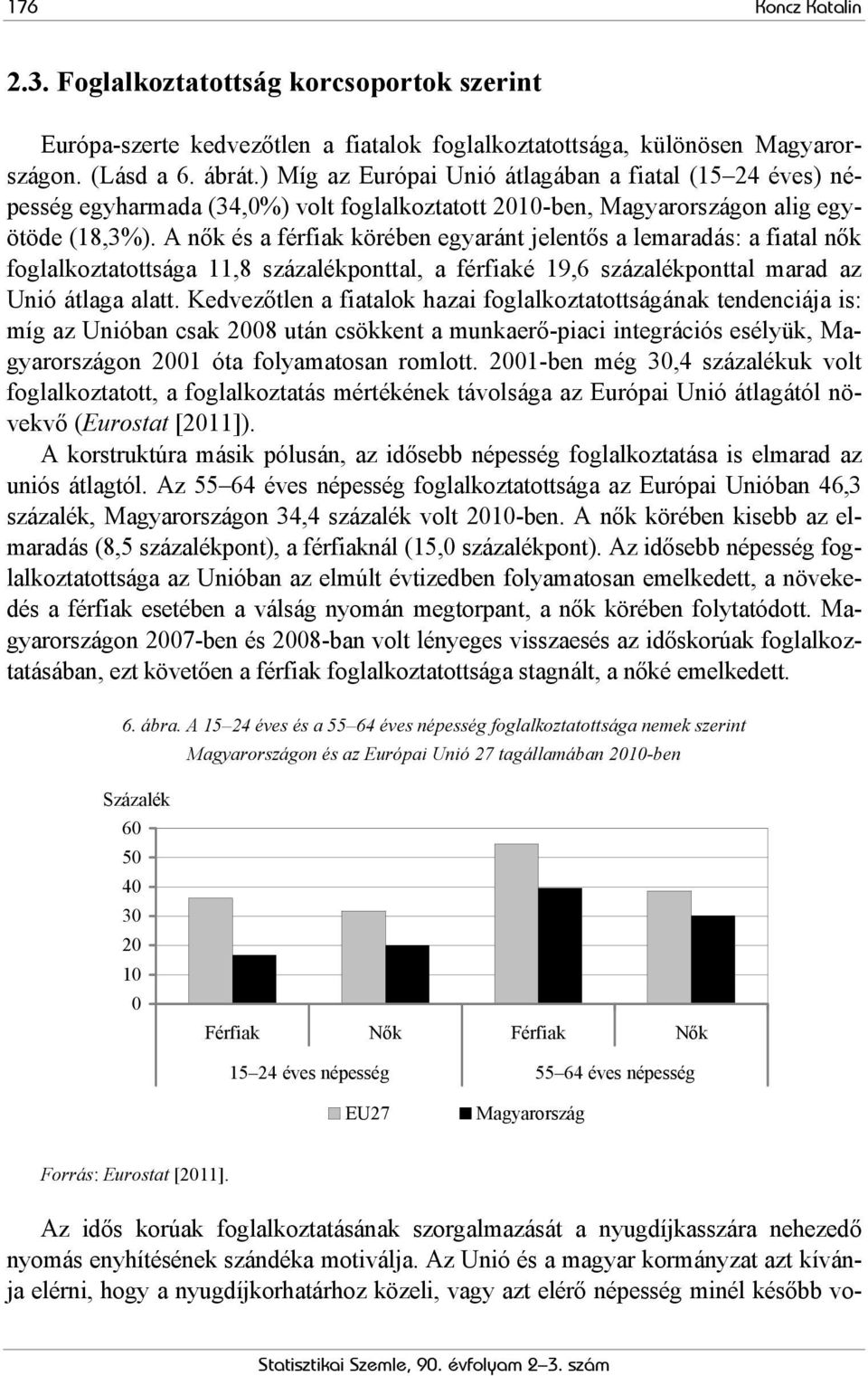 A nők és a férfiak körében egyaránt jelentős a lemaradás: a fiatal nők foglalkoztatottsága 11,8 százalékponttal, a férfiaké 19,6 százalékponttal marad az Unió átlaga alatt.