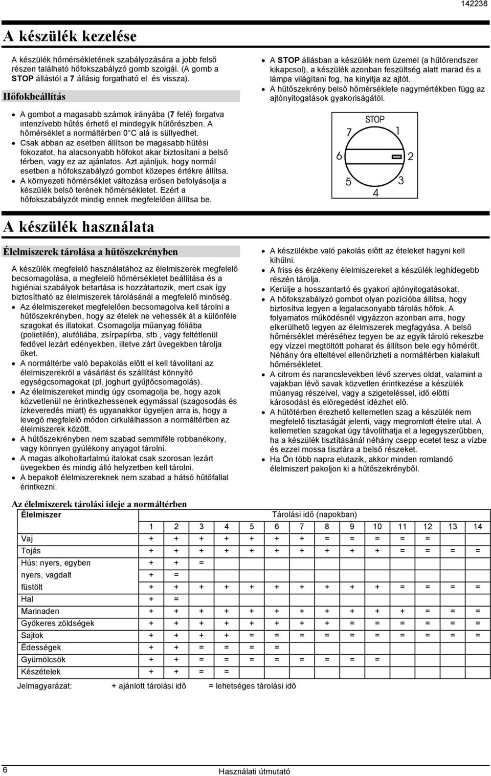 A hűtőszekrény belső hőmérséklete nagymértékben függ az ajtónyitogatások gyakoriságától. A gombot a magasabb számok irányába (7 felé) forgatva intenzívebb hűtés érhető el mindegyik hűtőrészben.