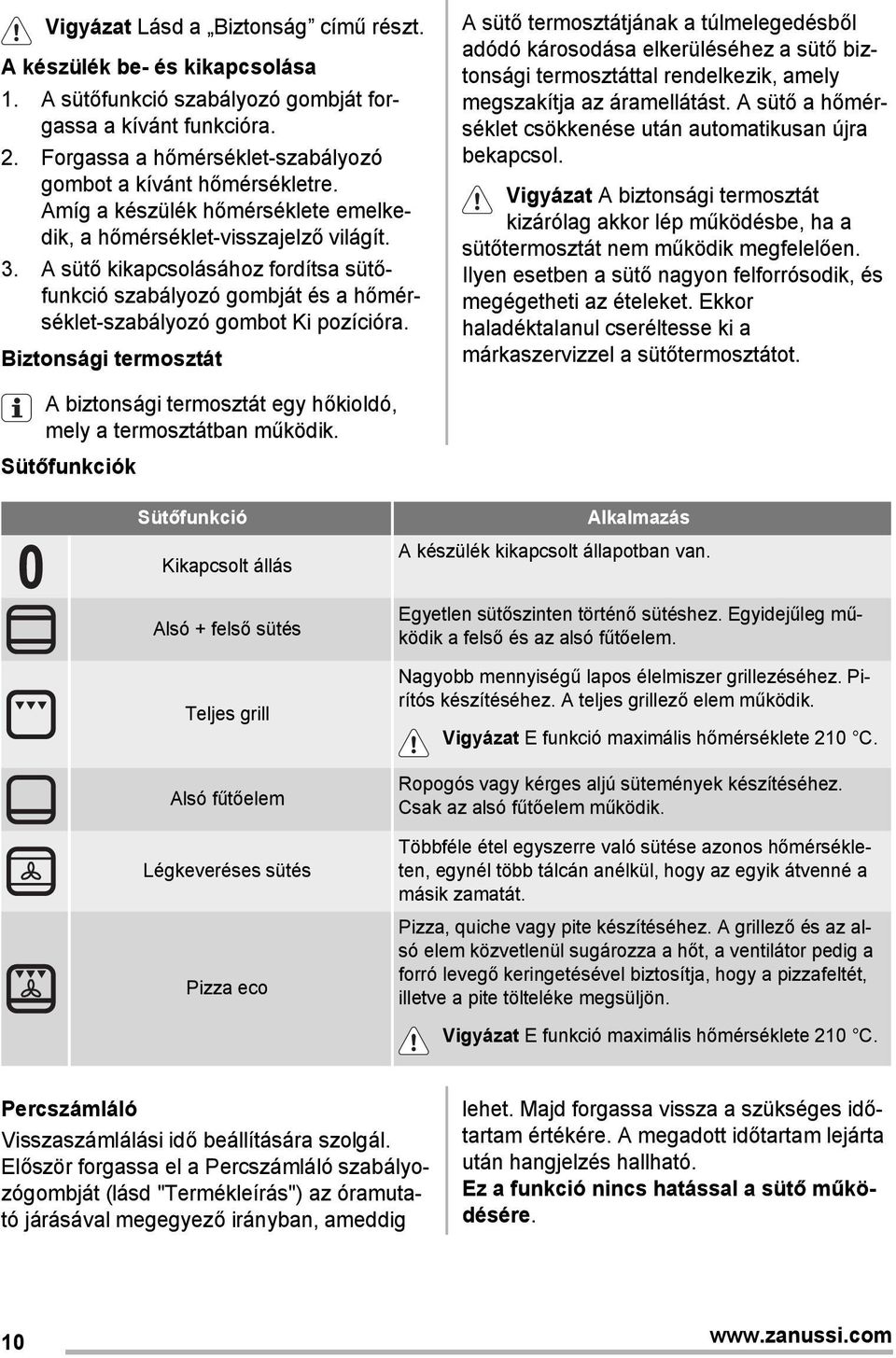 A sütő kikapcsolásához fordítsa sütőfunkció szabályozó gombját és a hőmérséklet-szabályozó gombot Ki pozícióra.