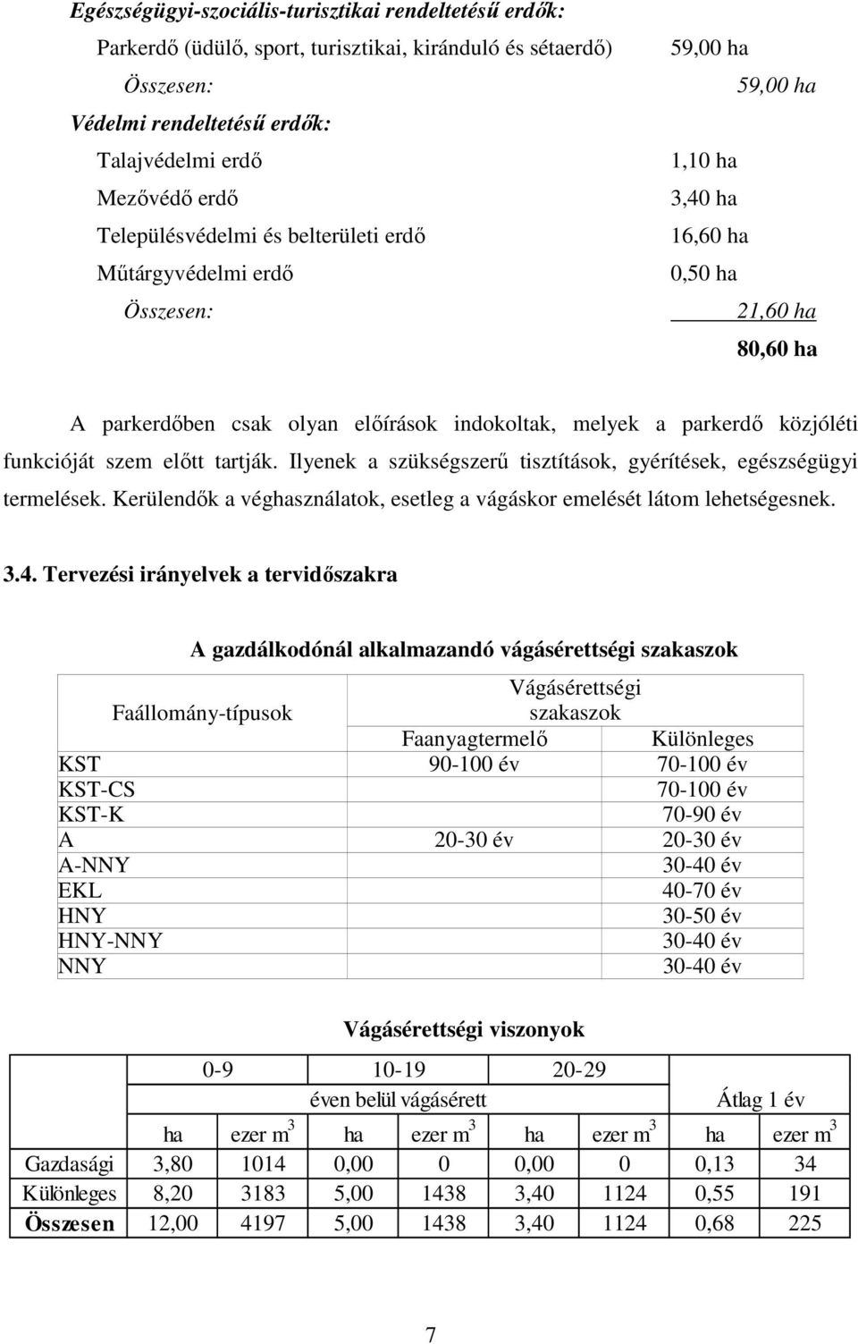 parkerdő közjóléti funkcióját szem előtt tartják. Ilyenek a szükségszerű tisztítások, gyérítések, egészségügyi termelések. Kerülendők a véghasználatok, esetleg a vágáskor emelését látom lehetségesnek.