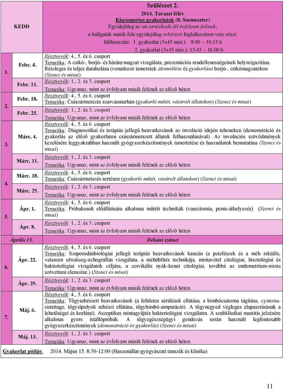 gyakorlat (3x45 min.): 8.00 10.15 h 2. gyakorlat (3x45 min.): 13.45 16.00 h Tematika: A csikó-, borjú- és báránymagzat vizsgálata, prezentációs rendellenességeinek helyreigazítása.