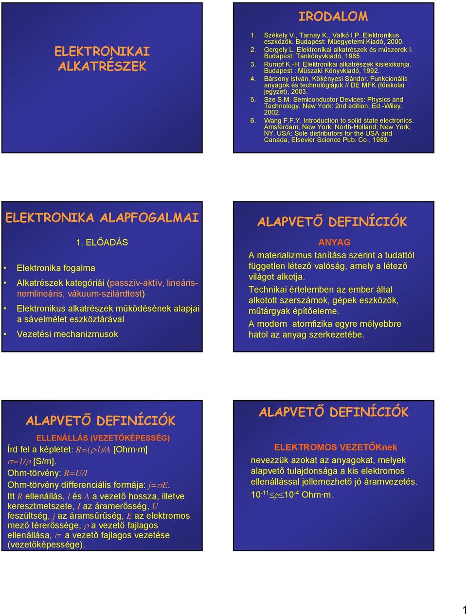 Funkcionális anyagok és technológiájuk // DE MFK (főiskolai jegyzet), 2003. 5. Sze S.M. Semiconductor Devices: Physics and Technology. New York: 2nd edition, Ed.-Wiley. 2002. 6. Wang F.F.Y. Introduction to solid state electronics.